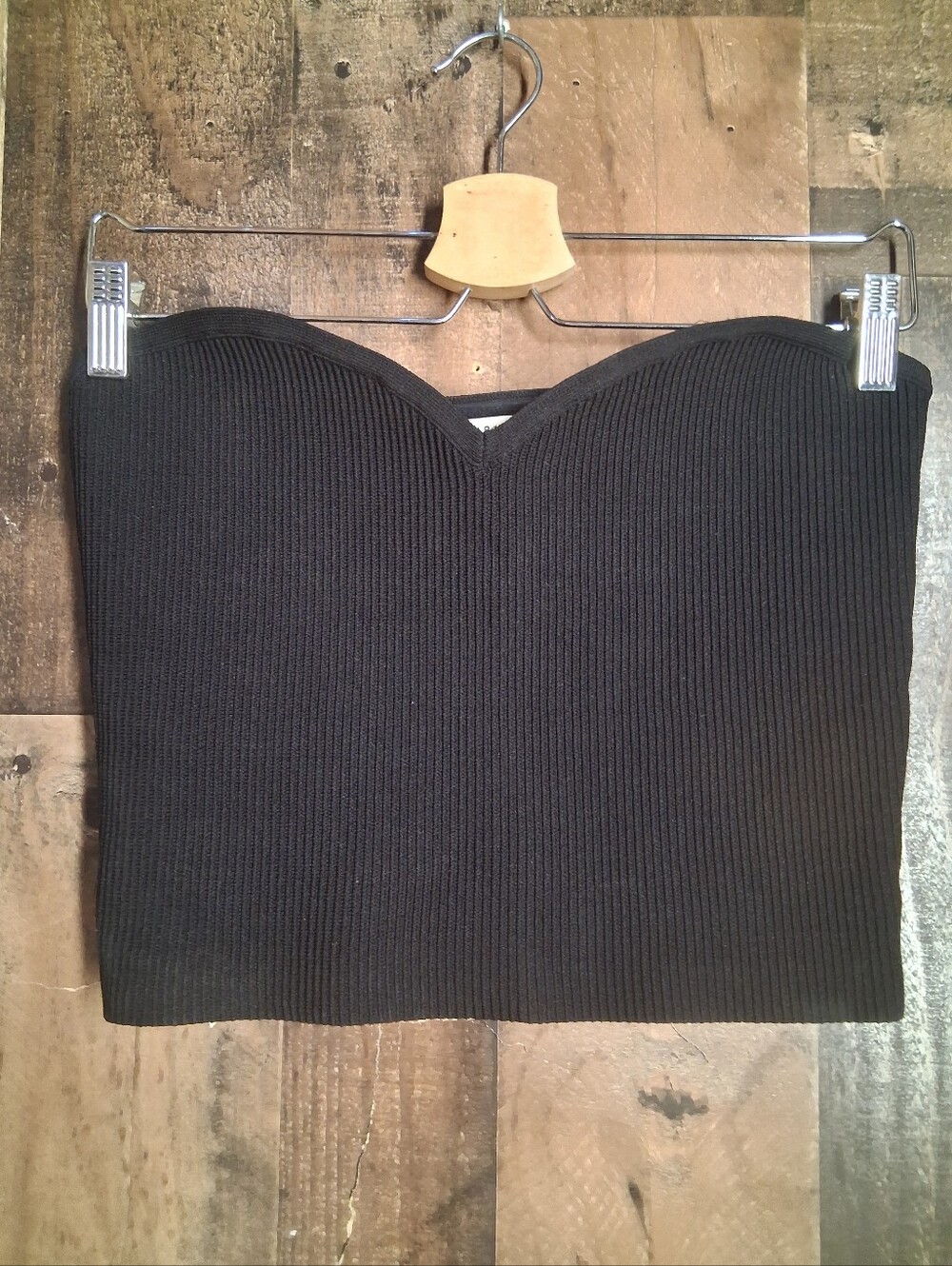 Aritzia Babaton Tube Bandeau Crop Top Black Sculpt Ribbed Knit Strapless Large